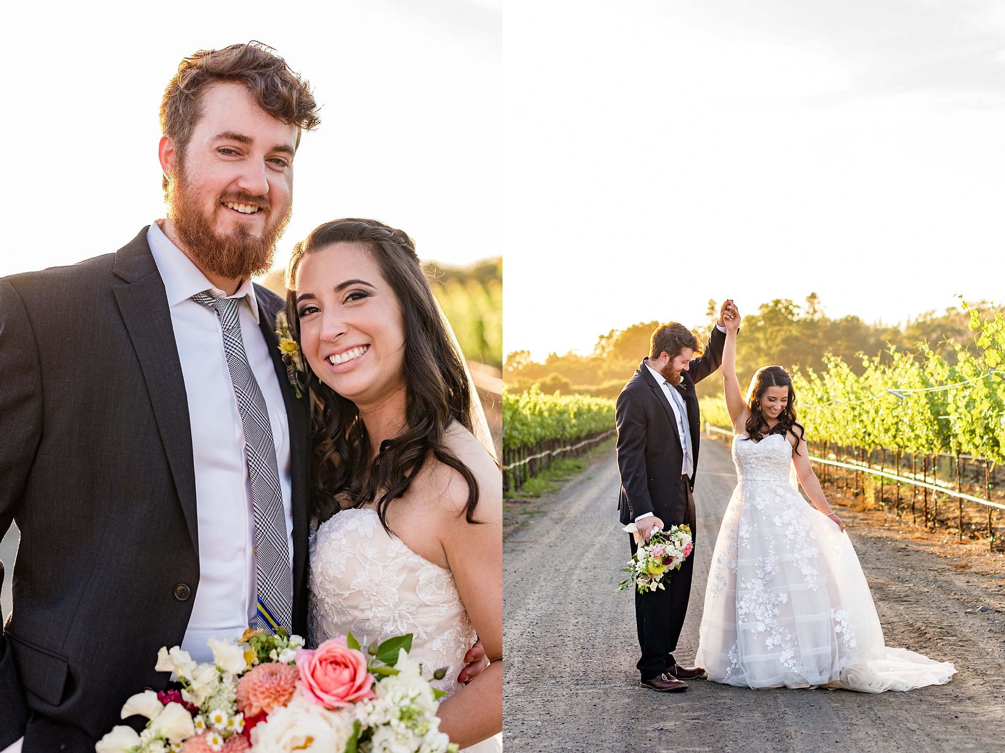 bride and groom vineyard elopement portrait